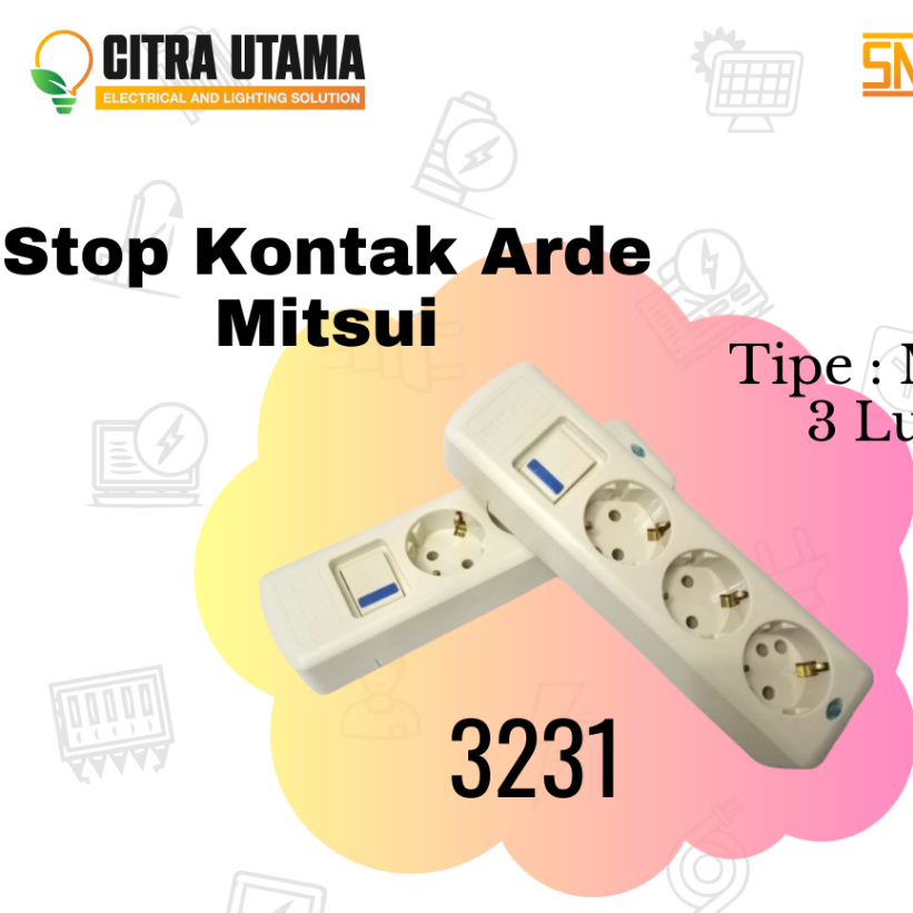 STOPKONTAK ARDE MEREK MITSUI 3 LUBANG + SAKLAR K3231