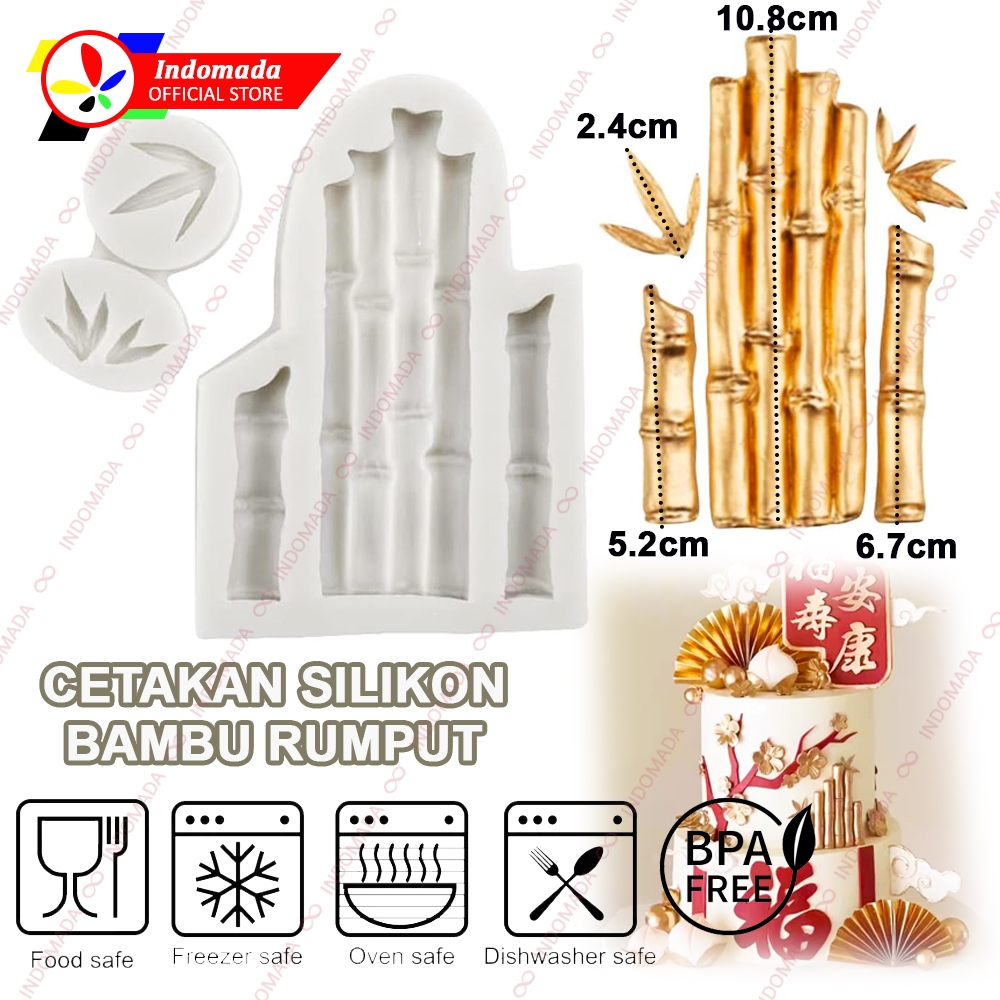 Indomada Cetakan Fondant Silikon Bambu Besar Daun DIY Silicone Mold Coklat Puding Clay Fondan Lilin 