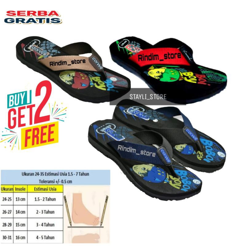CARVIL BELI 1 GRATIS 2 SANDAL anak tanggung umur 2 sampai 10 tahun MOTIF BOBOY TERBARU 2024 KEREN ST