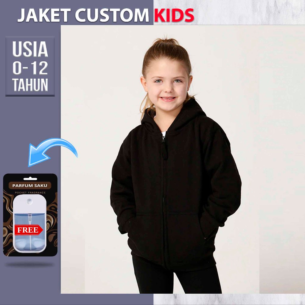 HOODIE ZIPPER ANAK POLOS (HITAM) JACKET HOODIE KIDS CUSTOM