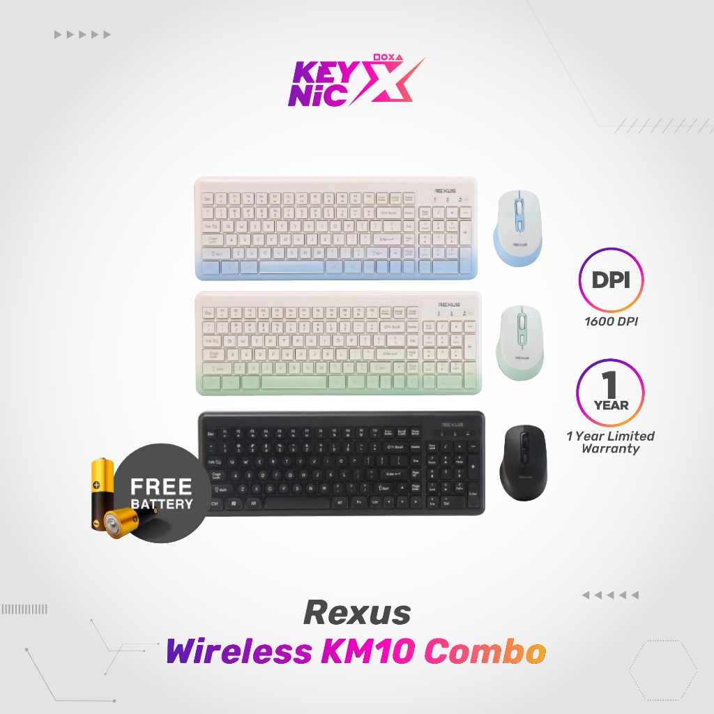 Rexus KM10 / KM-10 Wireless Mouse Keyboard Combo Office Garansi Resmi Keynic