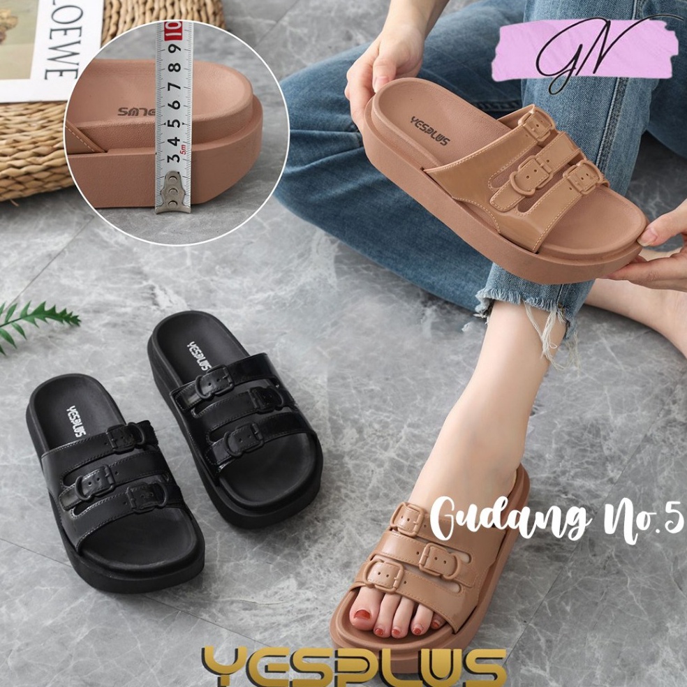 Model Baru GN22 Sandal Slop Jelly Wanita Sandal Wedges Model Gesper Tali 3 Terbaru PCU