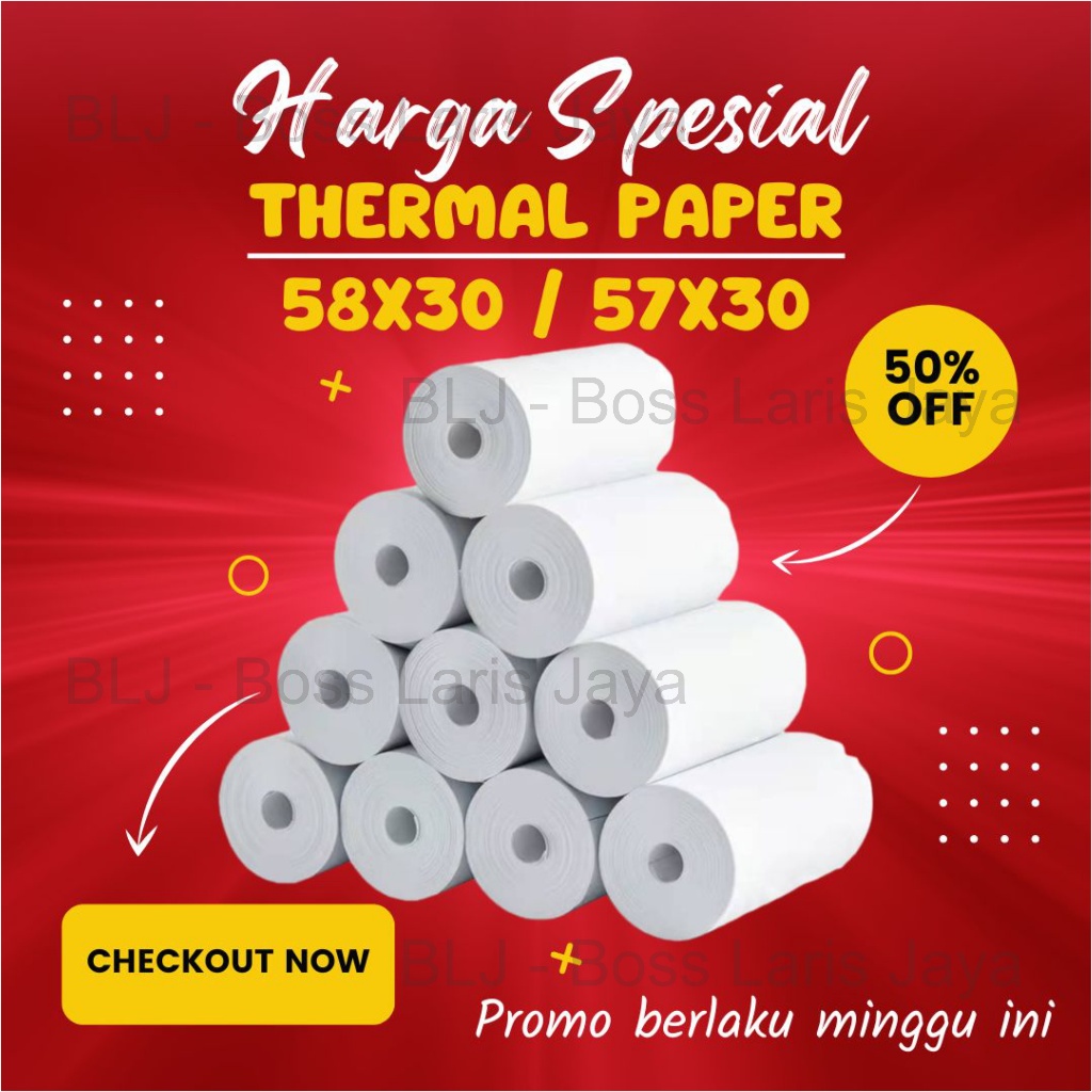 

KERTAS STRUK THERMAL PAPER ROLL 57x30 58x30 TERMAL EDC THERMAL PRINTER MINI BLUETOOTH 58MM CORELESS