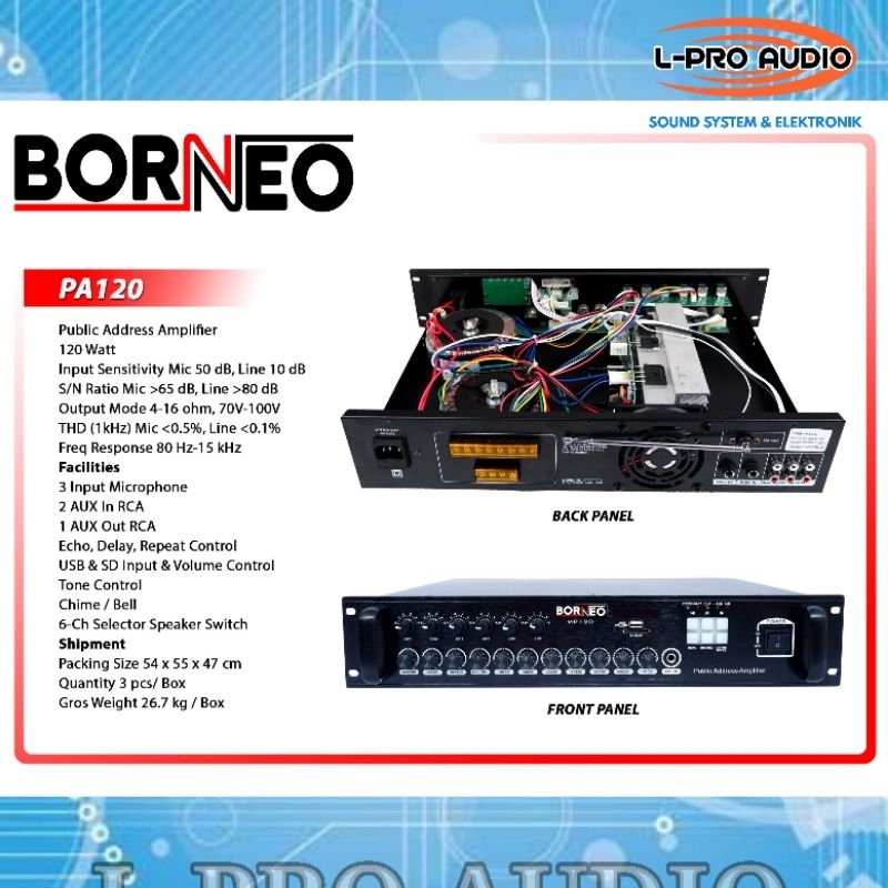Power amplifier PA 120 watt BORNEO ampli untuk toa pengumuman