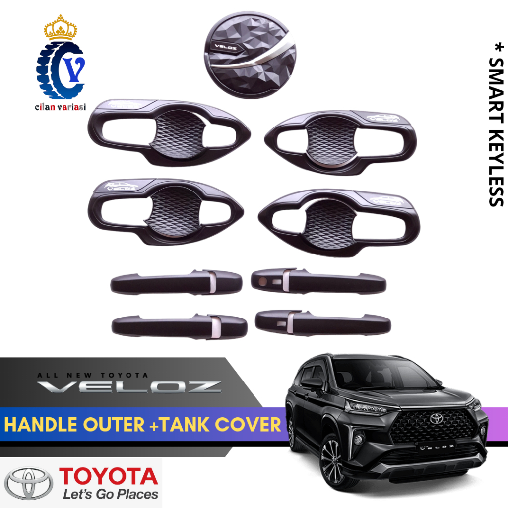 Paket Handle Outer Pintu Tank Cover Avanza Veloz 2022-2024 Smart Keyless Hitam List Putih