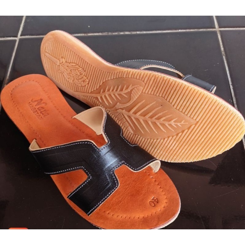 cuero Sandal wanita Kulit Magetan sandal vegtan kulit sapi asli flat outsole rubber karet mentah