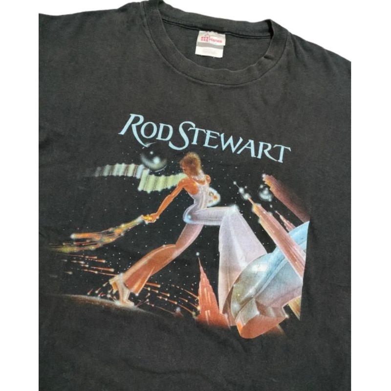 Vintage 90s ROD STEWART(Copyright ada cuman udh buram) T-Shirt (black) Tag: Hanes by Stedman Kaos Ts