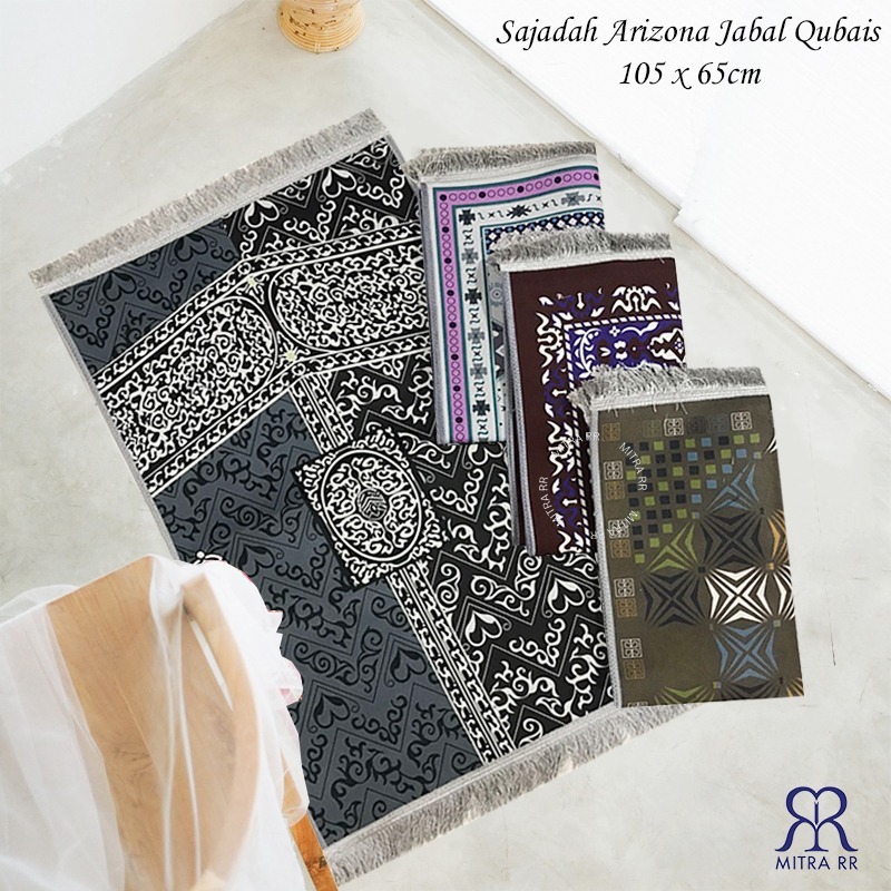 Sajadah Arizona Jabal Qubais Besar Motif | Sajadah Embos Premium Bludru Velvet Rumbai | Ukuran 110x7