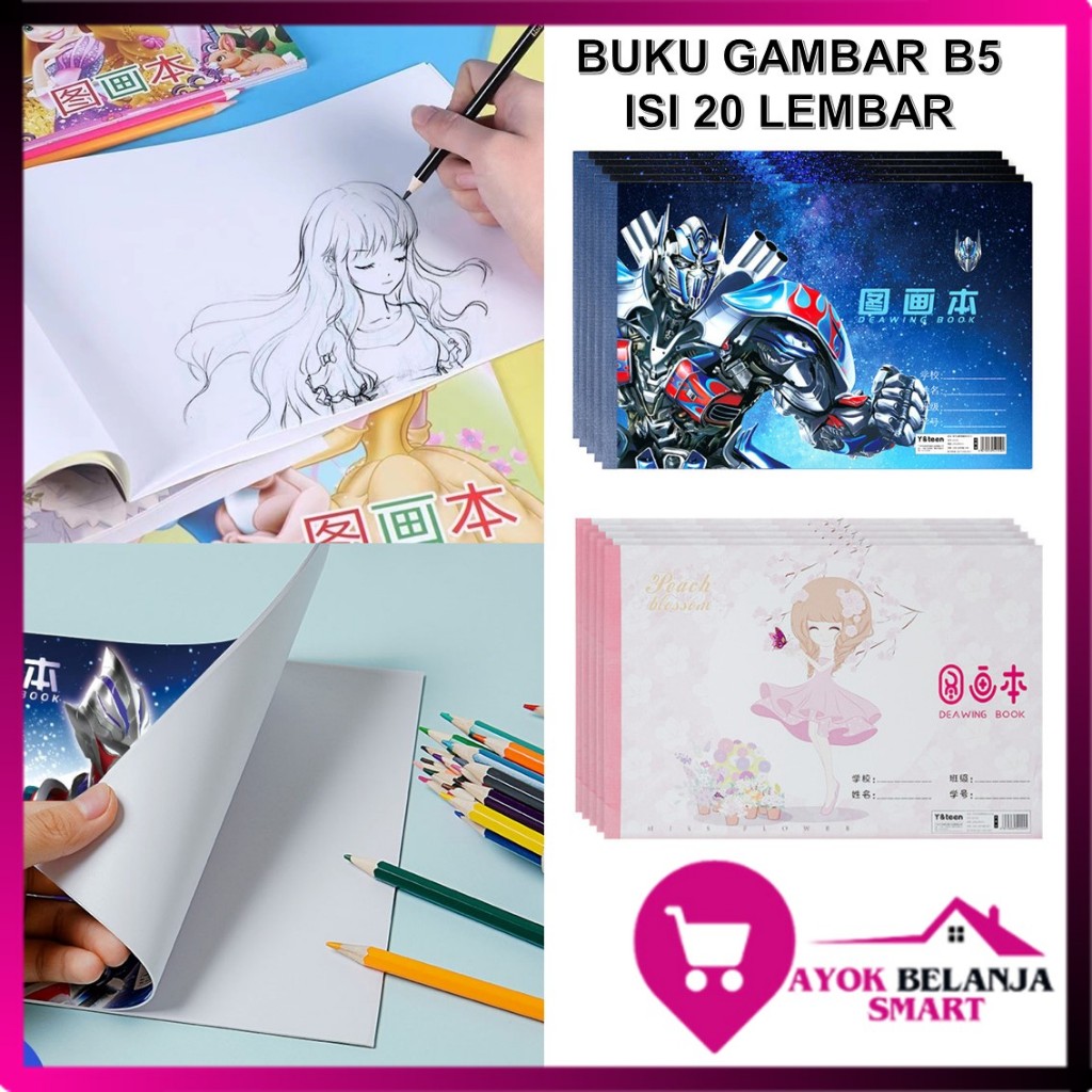 

ABS Buku Gambar Karakter Isi 20 Lembar Drawing Book Anak B5 Tebal Tidak Tembus Kertas Gambar Mewarnai Robot Animasi PaintingBook Princess