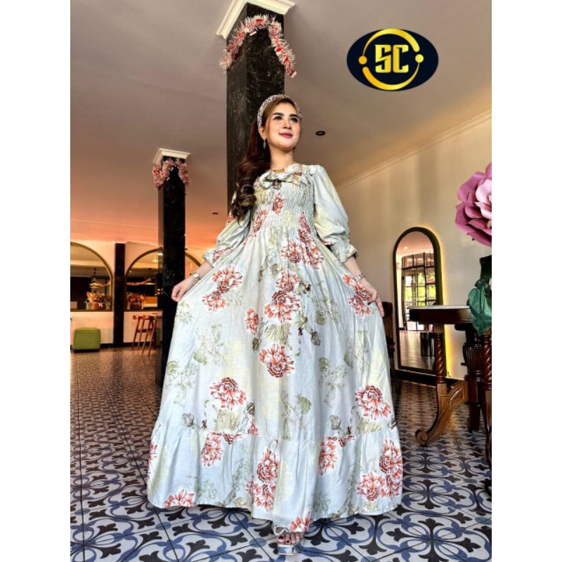 DRESS SMOKE TALI IKAT DADA BALI FLOWERS/GAUN WANITA IMPORT
