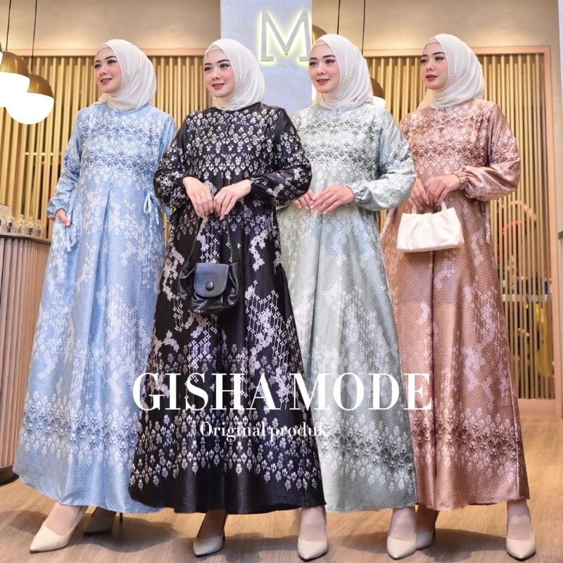Gamis INARA bahan silk premium motif bunga premium hitam terbaru kekinian murah bisa jumbo