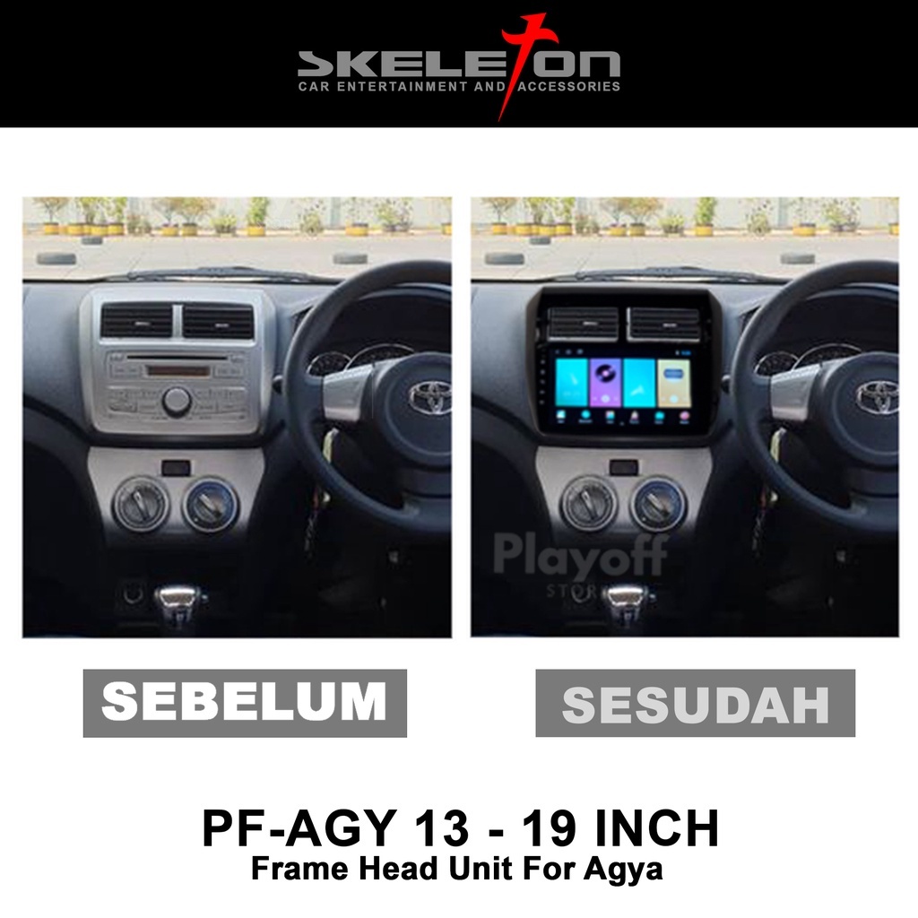 Paket Head Unit Agya, Ayla 2013 Up, 9 Inch 2/32gb + Frame + Socket PNP + Kamera AHD,  Skeleton  Mtec