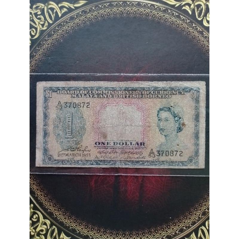 Uang Malaya British Borneo 1 dollar 1953 fine