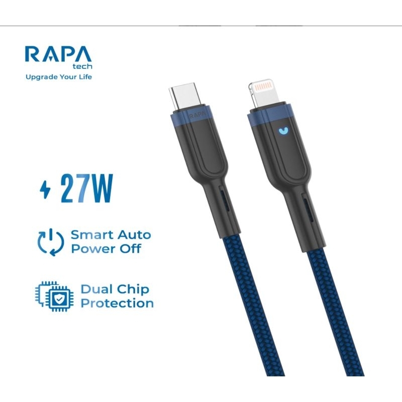 Kabel USB-C to Lightning RAPAtech LINE OFF 27W smart Auto Power off ada led indicator bahan Nylon Br