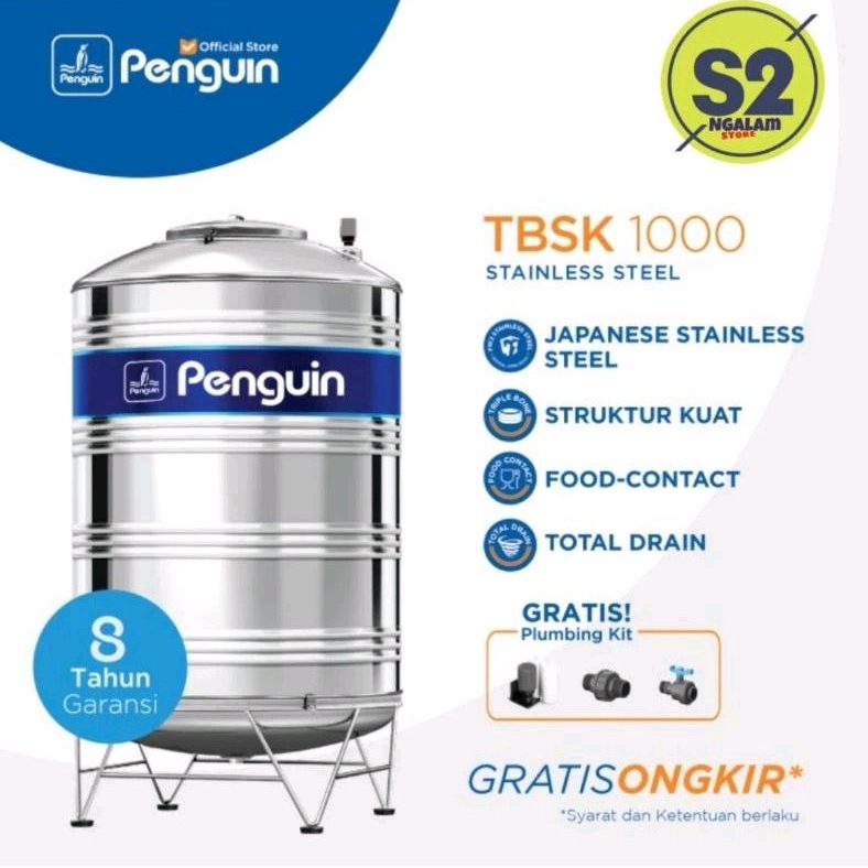 Tandon Air /Toren Air /Tangki Air - Stainless TBSK PENGUIN 1000 Liter (Invoice)