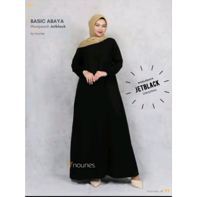 Nounes Basic Abaya Dress Gamis Daily Polos Syari Wanita Muslim Lengan Panjang Saku Kanan