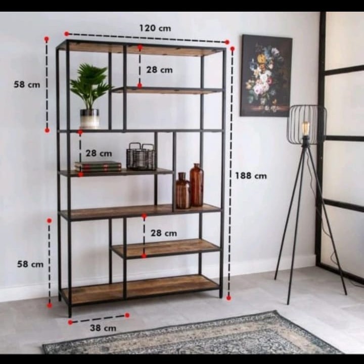 Rak Pembatas Ruangan / Lemari Serbaguna Industrial / Rak Sekat Minimalis / Rak Buku Bunga Kerangka B