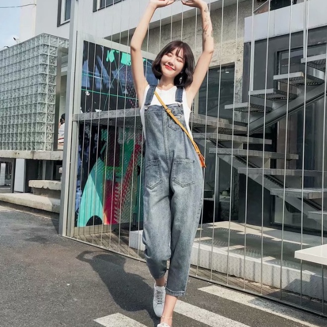 Dijamin puas Overall denim panjang Jumpsuit Celana panjang Jumpsuit Wanita Fashion Simple lucu jumps