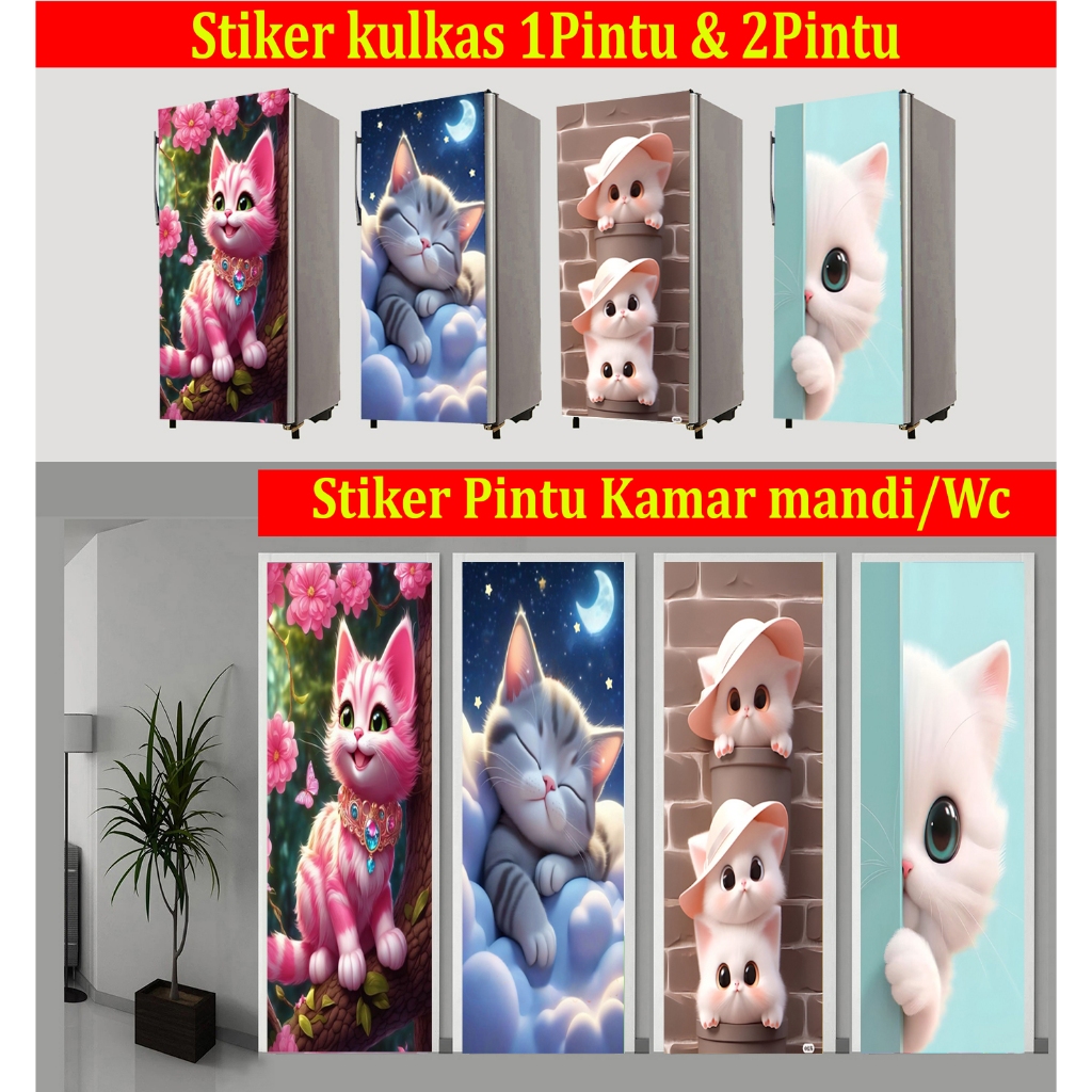 STIKER KULKAS, WALLPAPER KULKAS MOTIF KUCING