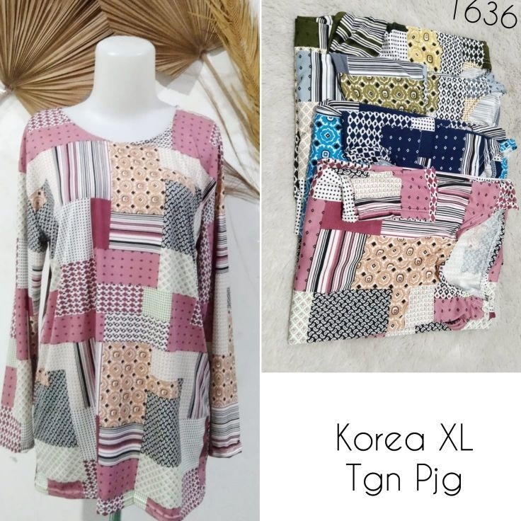 Good Order Baju Kaos Jersey Jumbo Warna Motif Abstrak Bunga Lengan Panjang Wanita