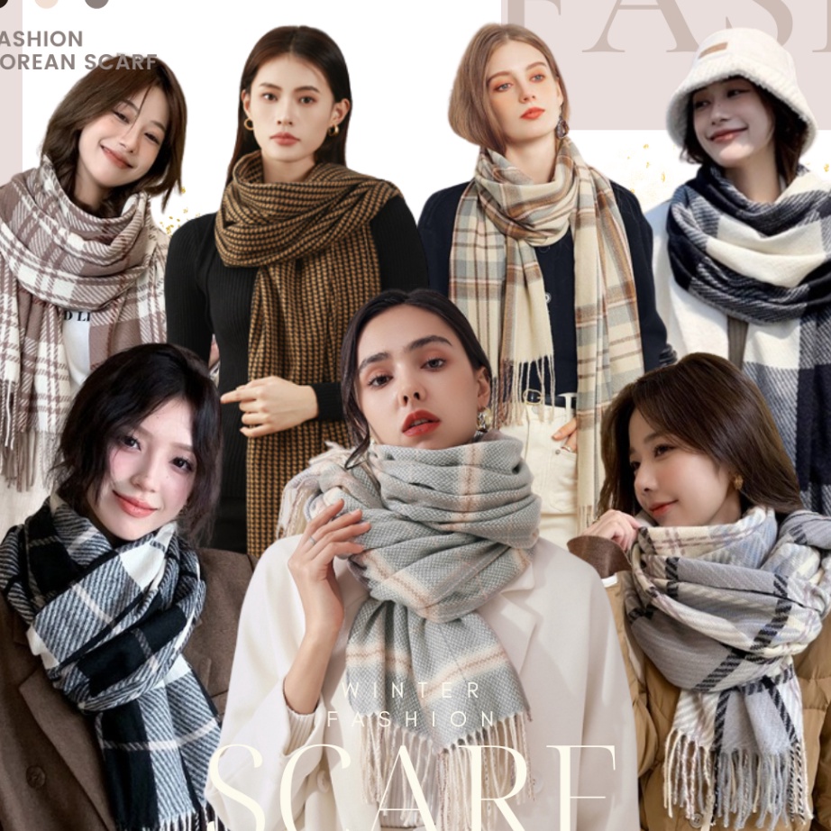 ORIGINAL Syal Winter Musim Dingin Korea Scarf Wool Cashmere Immitation Fashion Autumn