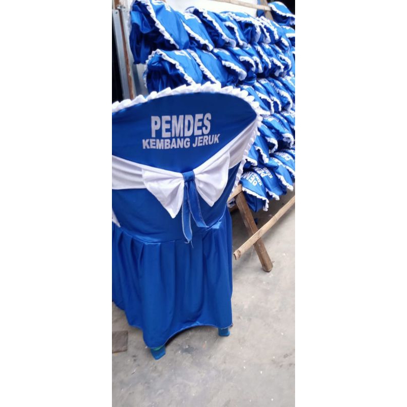 ##COD sarung kursi plastik putih biru busa +sablon