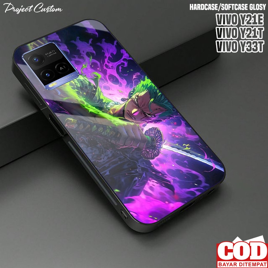 Case VIVO Y21E Y21T Y33T - Casing Hp VIVO Y21E Y21T Y33T Terbaru [ Roronoa Zoro ] Softcase Glass - S