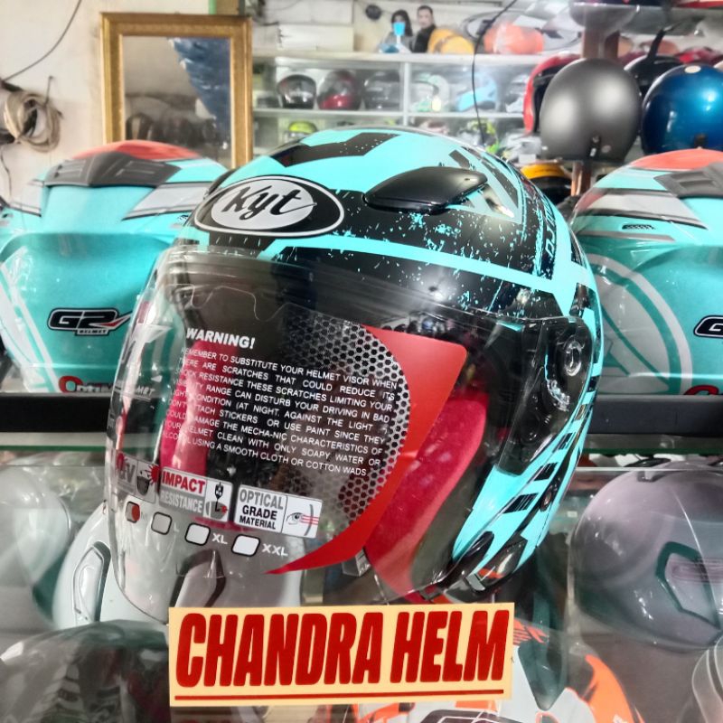 HELM KYT DJ MARU #16 AQUA BLUE BLACK ( CLEAR ) || KYT DJ MARU MOTIF ORIGINAL || HELM HALF FACE