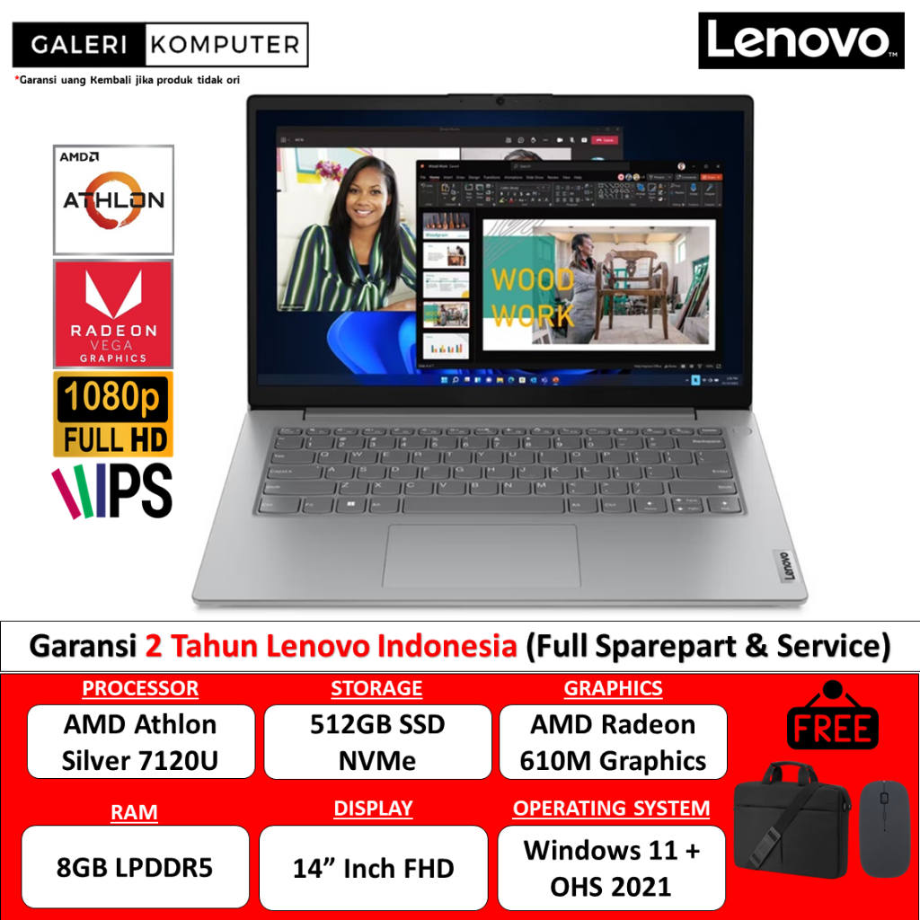 Laptop Lenovo V14 G4 AMD Athlon 7120U 8GB 512GB SSD FHD IPS Windows 11 + OHS
