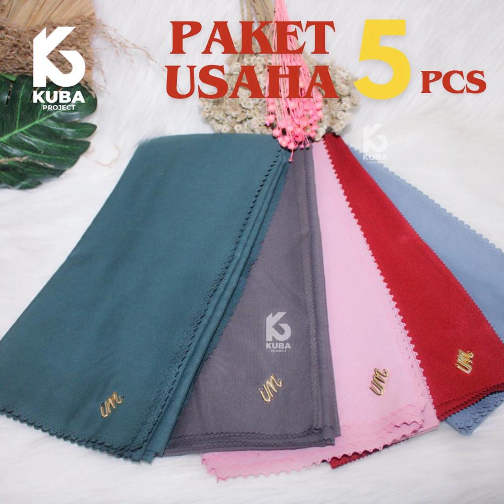 5pcs Paket Usaha Hijab Syari Jumbo 130x130 Voal MIracle Umama Metal Logo UM free ciput rajut by Kuba