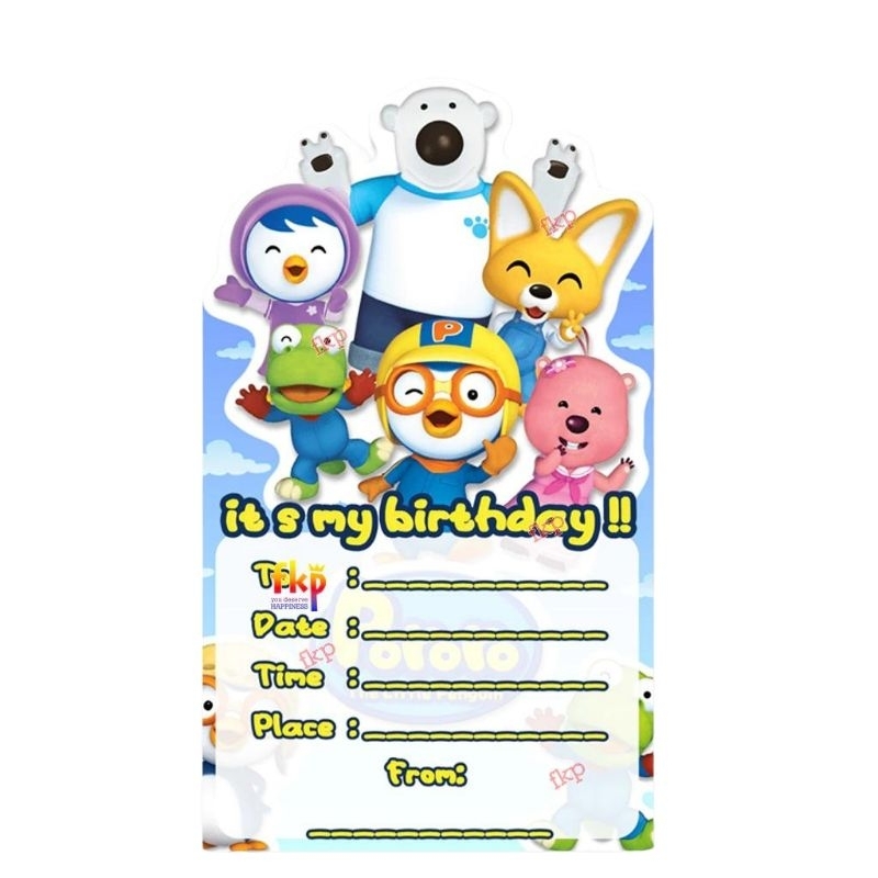 Kartu undangan PORORO kartu undangan ulang tahun anak tema PORORO birthday invitation card Paket per