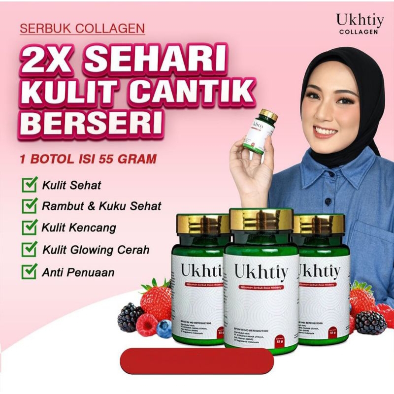 TERLARIS 3 Botol UKHTIY COLLAGEN Drink Original - Collagen Pemutih Wajah Ukhtiy Serbuk Kolagen