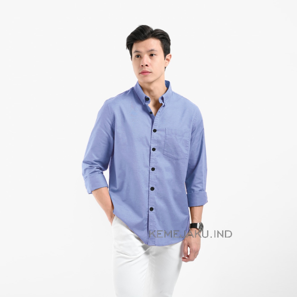 Kemeja Biru Denim Pria lengan panjang polos kemeja polos cowo biru denim Soft