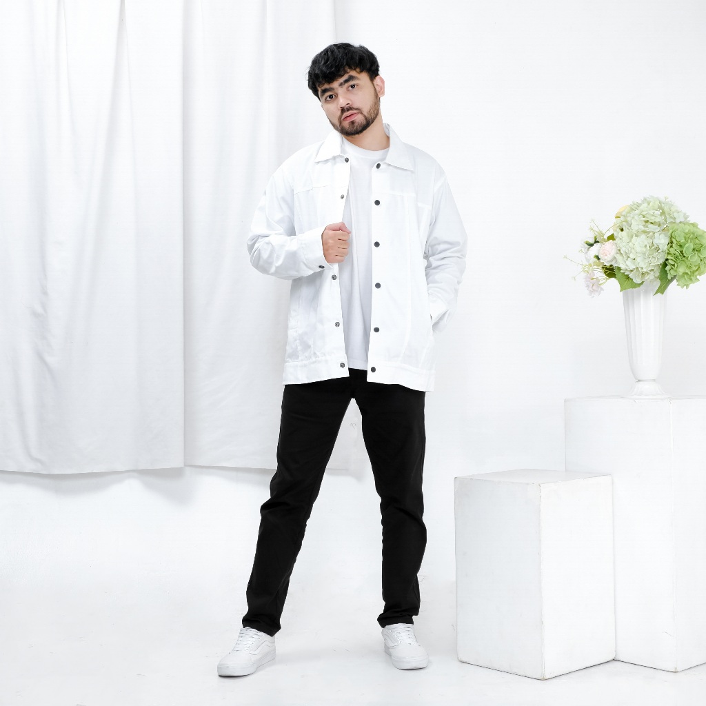 Libra Jaket Trucker Putih Pria Jaket Pria Keren Merk Brofash Jaket Trucker Canvas Katun Jaket trucke