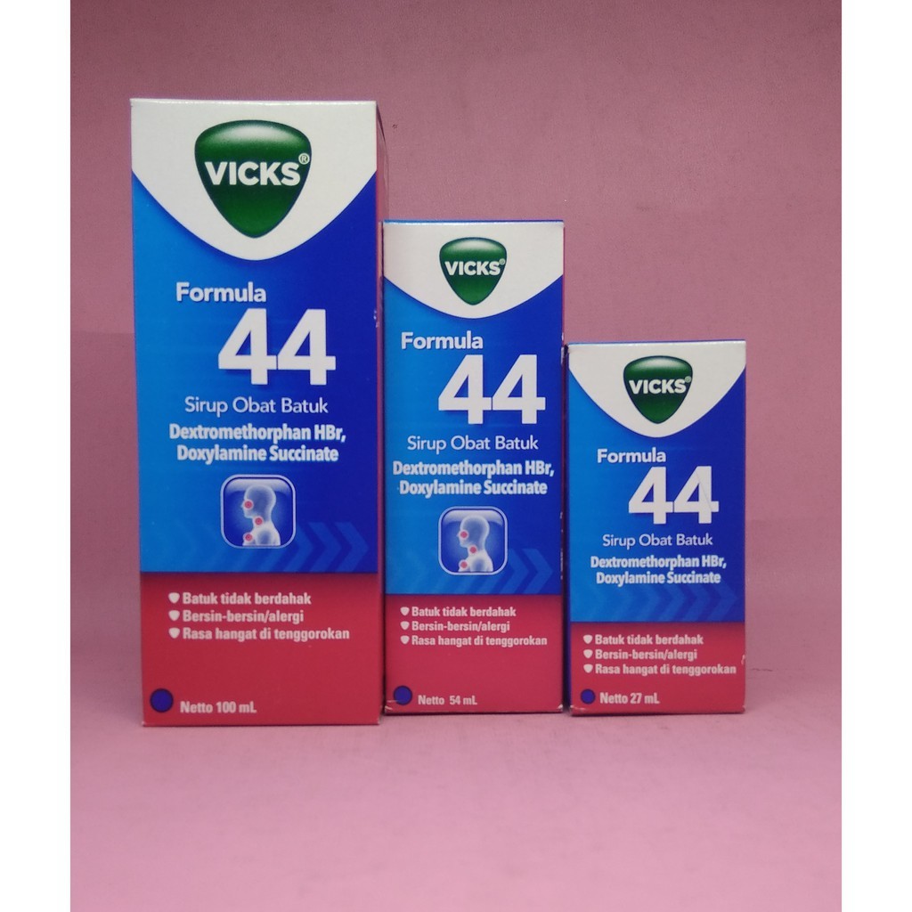 VICKS FORMULA 44 SIRUP DEWASA-Vicks Formula 44 untuk anak-anak 27ml dan 54ml, 100ml