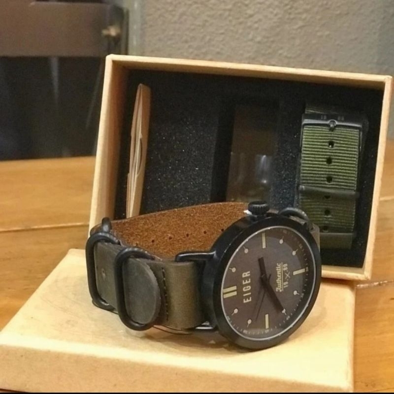 Jual Jam tangan eiger aviator hitam (bonus strap warna hitam)