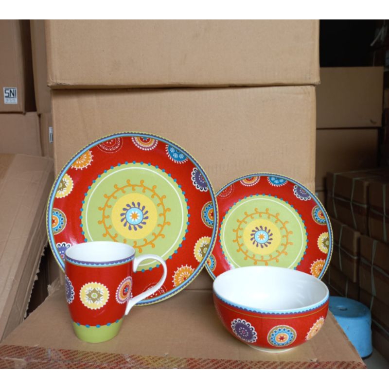 SANGO DINNER SET CARACAS RED 16PCS/SET