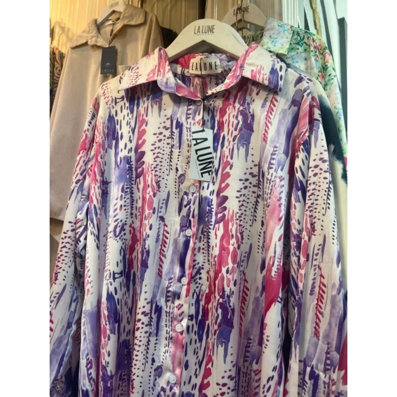 KEMEJA CANTIK SILK WANITA LALUNE ORI IMPORT BANGKOK | KEMEJA MOTIF BUNGA SILK PREMIUN TERMURAH