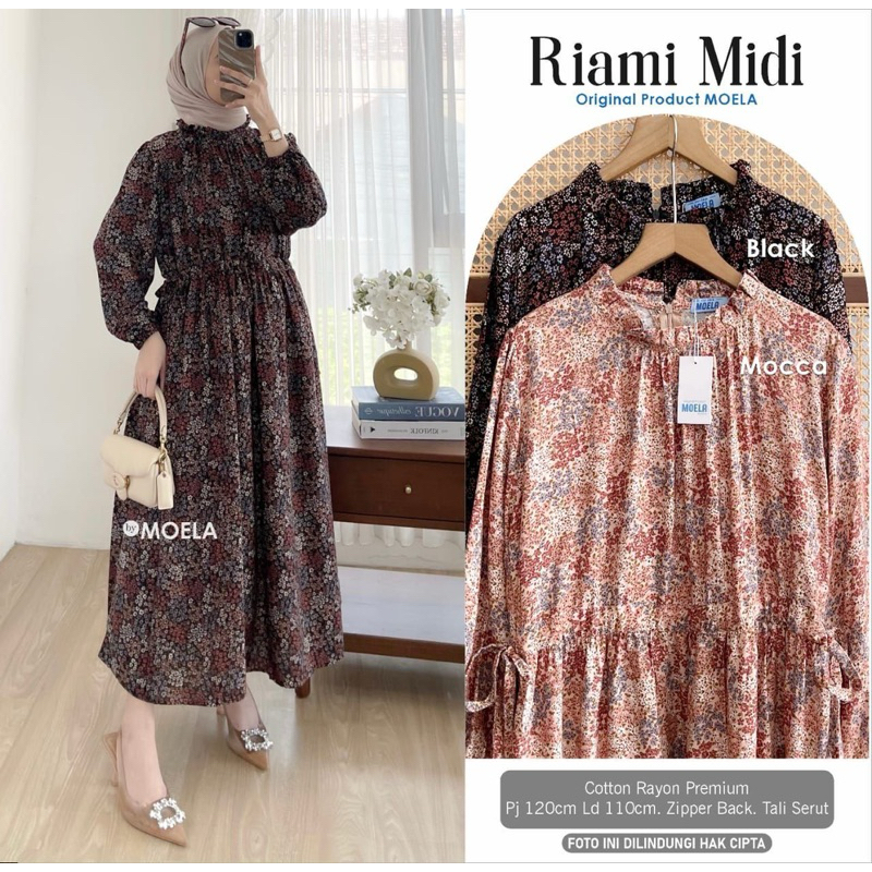 RIAMI MIDI DRESS MOTIF MODEL KOREAN LOOK FULL RAYON 1002