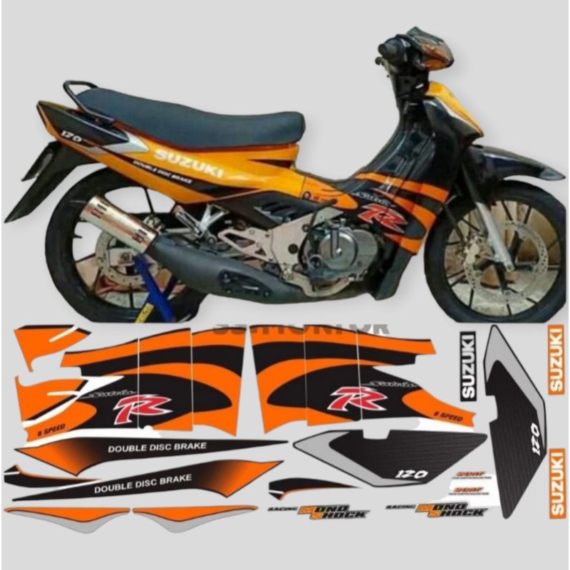 Sticker striping suzuki satria r 120 2 tak 2002 hitam oren putih oren lis satria lumba tahan pernis 