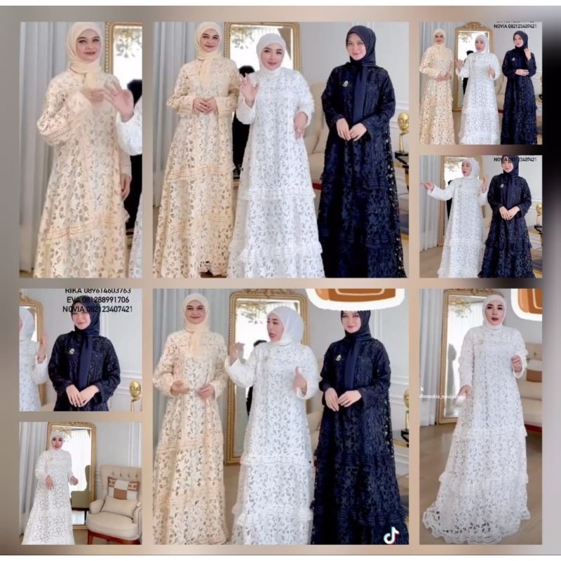 Dress Brokat Putih Krem Nevy Mewah Shellasaukia