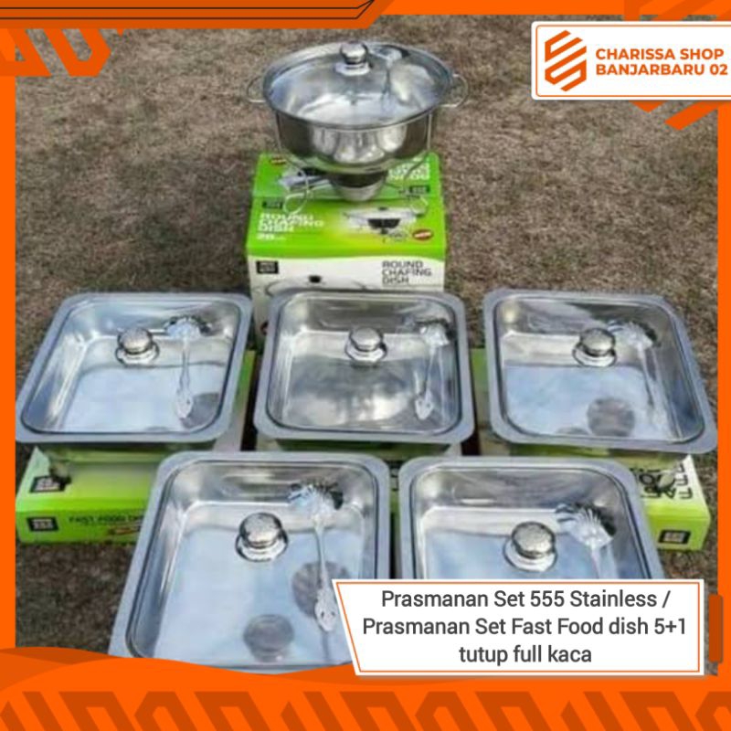 Prasmanan Set 555 Stainless / Prasmanan Set Fast Food dish 5+1 tutup full kaca