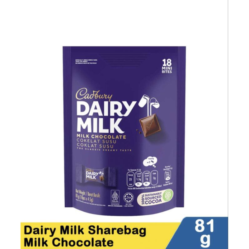 

CADBURY DAIRY MILK SHAREBAG MILK CHOCOLATE 81GR