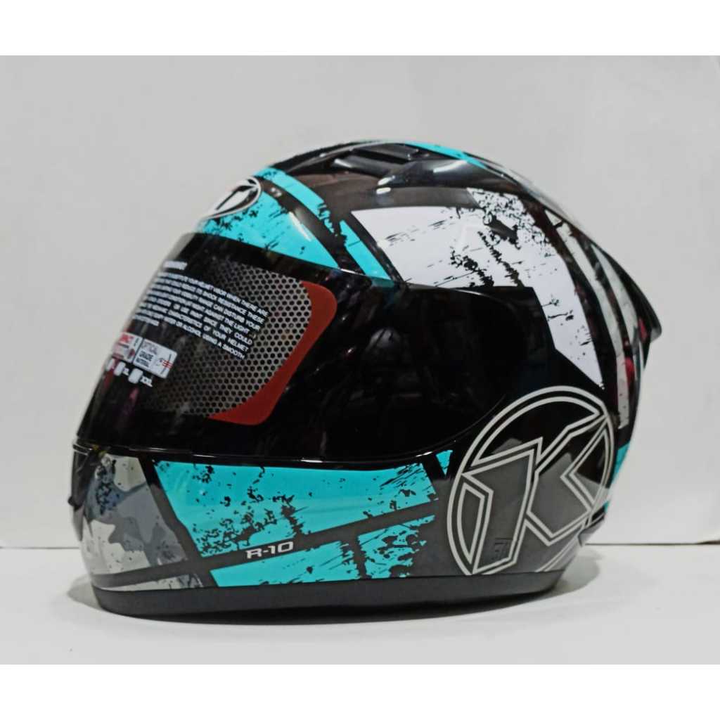 HELM KYT R10 SERI 3 ( #3 ) BLACK / AQUA BLUE VISOR SMOKE ORIGINAL
