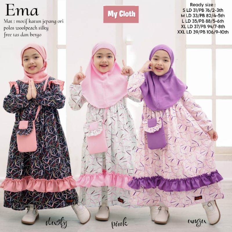 EMA DRESS KATUN JEPANG MIX WOOLPEACH SILKY FREE TAS DAN HIJAB BAJU ANAK GAMIS ANAK DRESS ANAK BY MYC
