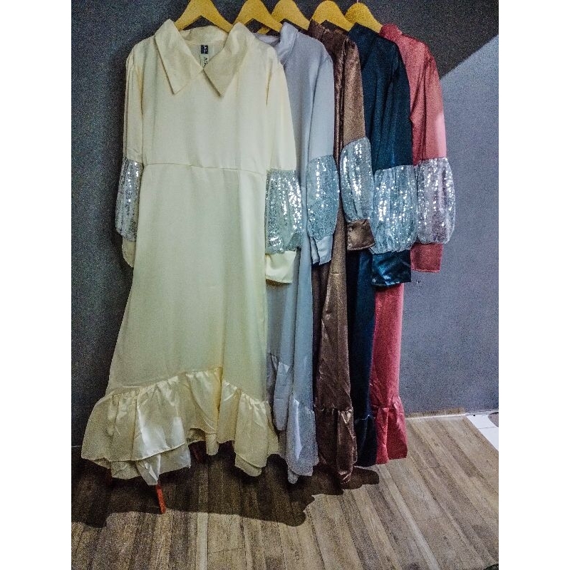 [REALPICT] BRAVY DRESS MUSLIMAH / DRESS PESTA MUSLIMAH / DRESS SATIN MURAH