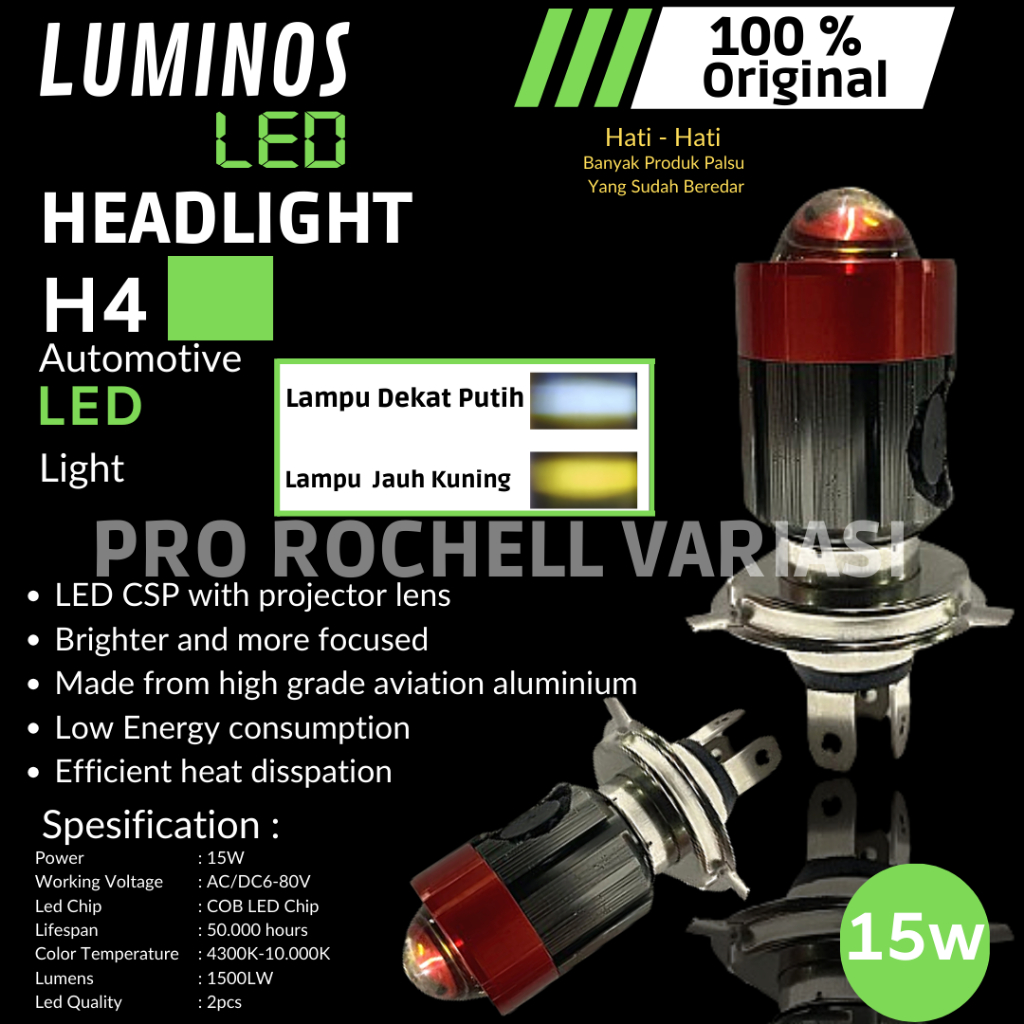 LAMPU UTAMA LASER LED H4 LUMINOS + KIPAS JAUH DEKAT 12VOLT / 24 VOLT MOTOR MOBIL