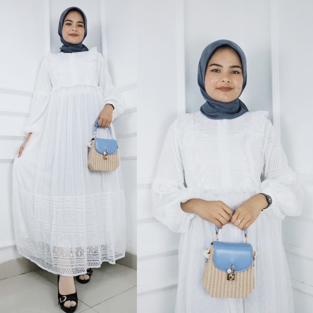 Gamis Brukat Terbaru  Malika Maxy Bo Bahan Brokat Malika Mix Tile Full Puring Size M L XL XXL Busana