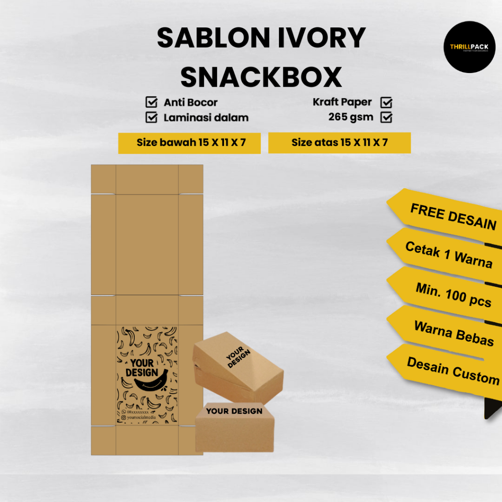 Sablon Custom Box Banana Ivory (18x11x5) /Box Banana Kraft / Custom Desain Laminasi / Sablon Box Ban