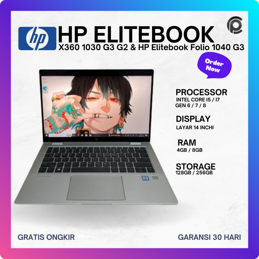 HP ELITEBOOK X360 1030  1040G3 G2  G7 & HP Elitebook Folio 1040 G3 Laptop Bekas Terawat Seken Garans